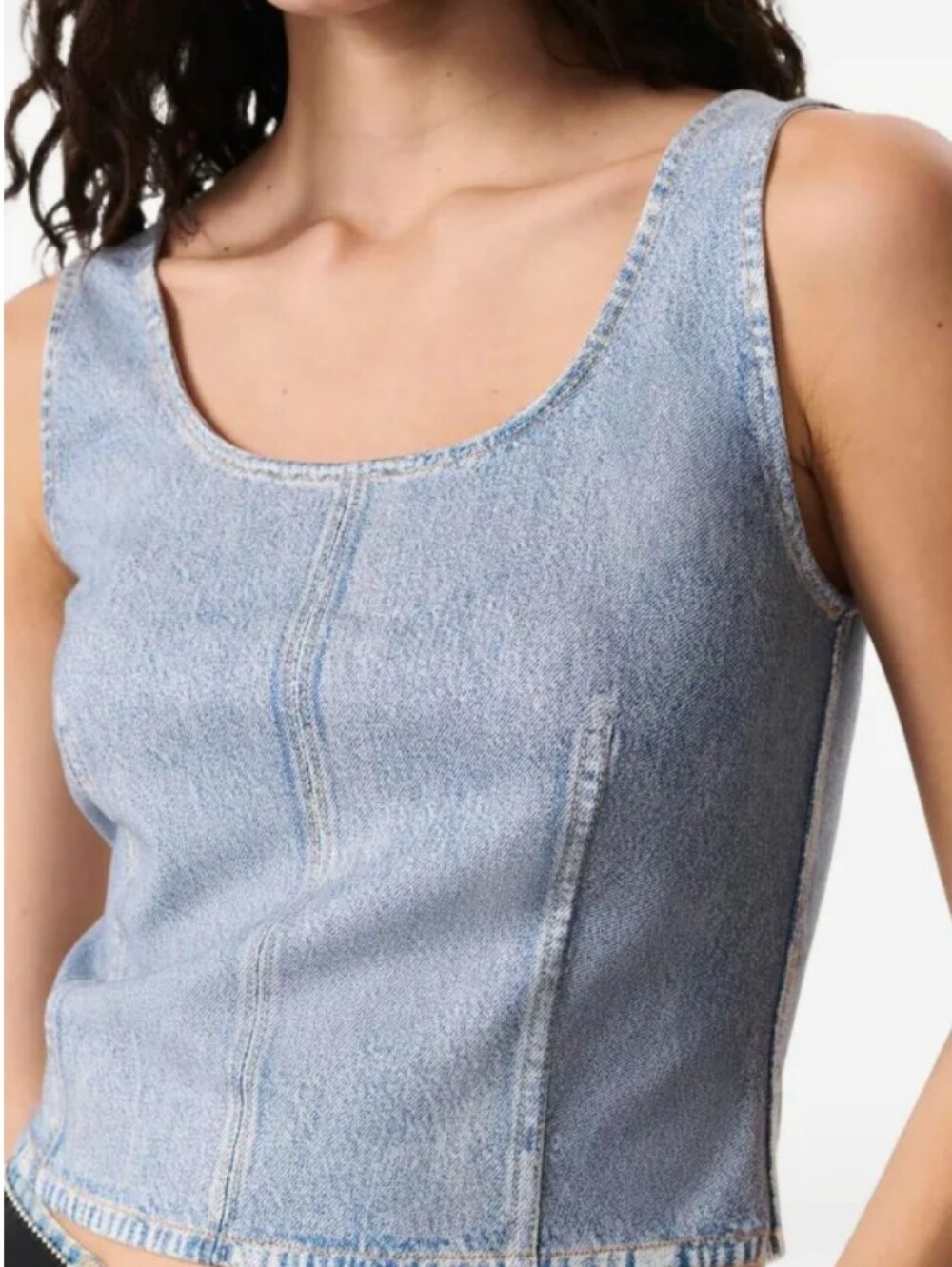Rag & Bone Top, NEW! Size M, Blue Stretch Denim, Cropped - Picture 5 of 11